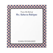 Aangepaste retro check patroon school psycholoog notitieblok (Voorkant)