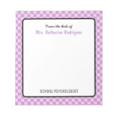 Aangepaste retro check patroon school psycholoog notitieblok (Voorkant)