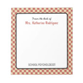 Aangepaste retro check patroon school psycholoog notitieblok (Voorkant)