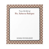 Aangepaste retro check patroon school psycholoog notitieblok (Voorkant)