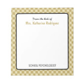 Aangepaste retro check patroon school psycholoog notitieblok (Voorkant)