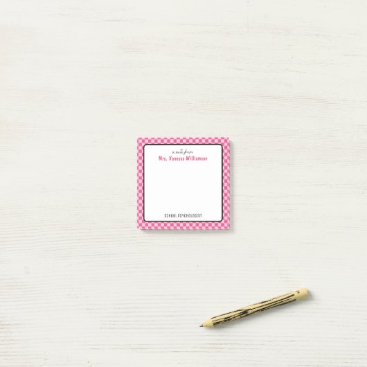 Aangepaste retro check patroon school psycholoog post-it® notes (Op bureau)