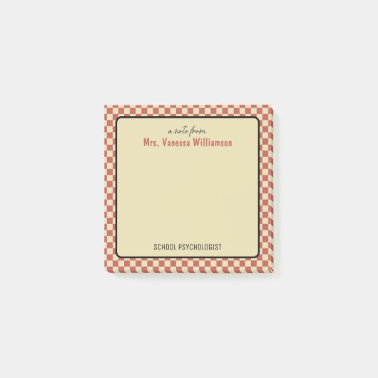 Aangepaste retro check patroon school psycholoog post-it® notes (Voorkant)