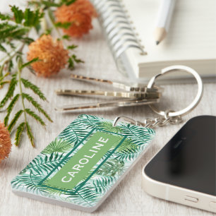 Aangepaste Retro Chic Tropische Groene Palmboom Pa Sleutelhanger