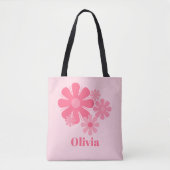 Aangepaste Retro Cute Pink Flowers Tote Bag (Voorkant)
