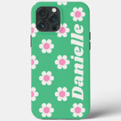 Aangepaste Retro Daisies roze en Groene Aangepast Case-Mate iPhone Case (Achterkant)
