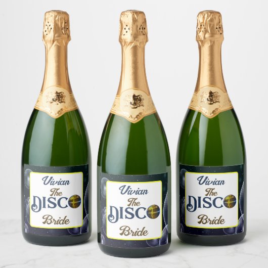 Aangepaste Retro Disco Bachelorette Party Disco Br Sparkling Wijnetiket (Flessen)