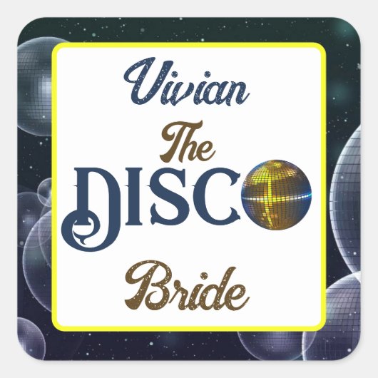 Aangepaste Retro Disco Bachelorette Party Disco Br Vierkante Sticker (Voorkant)