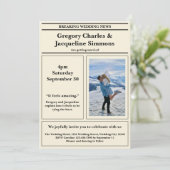 Aangepaste Retro Elegante Krant Foto Quote Bruilof Kaart (Staand voorkant)