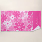 Aangepaste Retro Floral 60s 70s Y2K Roze Beach T Strandlaken (Voorkant)