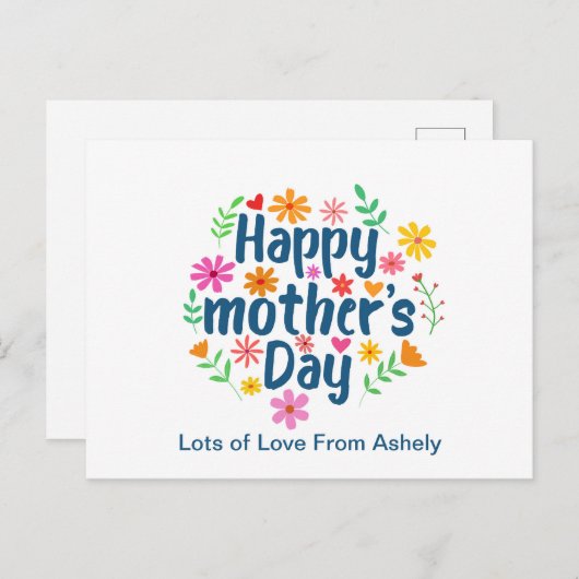 Aangepaste Retro Floral Happy Mothers Day Briefkaart (Voorkant / Achterkant)