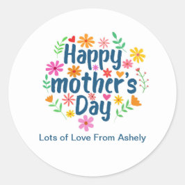 Aangepaste Retro Floral Happy Mothers Day Ronde Sticker