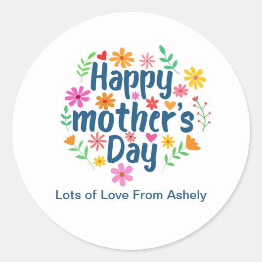 Aangepaste Retro Floral Happy Mothers Day Ronde Sticker (Voorkant)