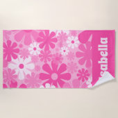 Aangepaste Retro Floral jaren '70 Y2K roze Strandlaken (Voorkant)