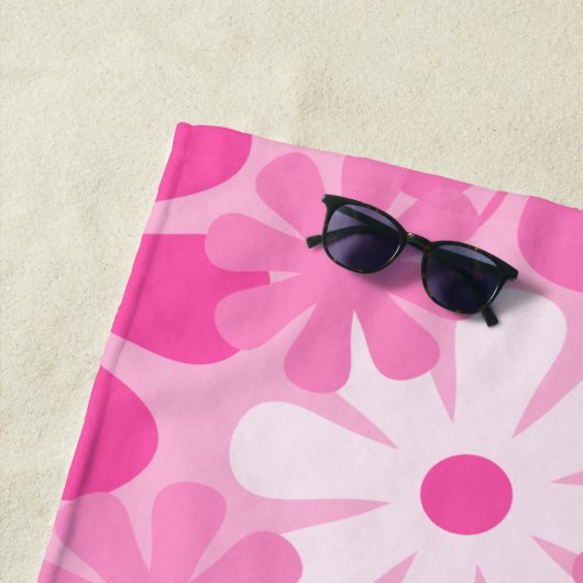 Aangepaste Retro Floral jaren '70 Y2K roze Strandlaken (In situ)