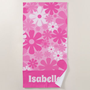 Aangepaste Retro Floral jaren '70 Y2K roze Strandlaken