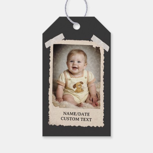 Aangepaste Retro Fototags, Vintage Feestviering Cadeaulabel (Voorkant)