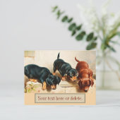 Aangepaste Retro Funny Cute Dachshund Puppies Briefkaart (Staand voorkant)