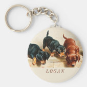 Aangepaste Retro Funny Cute Dachshund Puppies Sleutelhanger (Voorkant)
