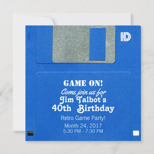 Aangepaste Retro Game Verjaardagsuitnodiging Flopp Kaart (Voorkant)