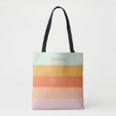 Aangepaste Retro Geometrische Stripes Mint Perzik Tote Bag (Voorkant)