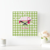 Aangepaste Retro Gingham Caravan Design Clock Vierkante Klok (Huis)