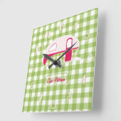 Aangepaste Retro Gingham Caravan Design Clock Vierkante Klok (Hoek)