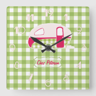 Aangepaste Retro Gingham Caravan Design Clock Vierkante Klok