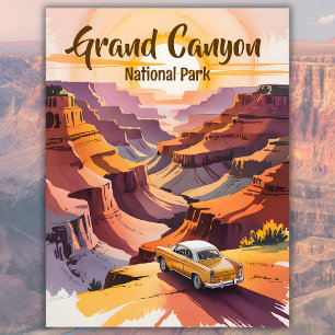 Aangepaste Retro Grand Canyon Waterverf Road Trip  Briefkaart