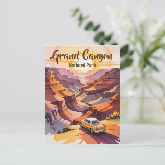 Aangepaste Retro Grand Canyon Waterverf Road Trip  Briefkaart (Staand voorkant)