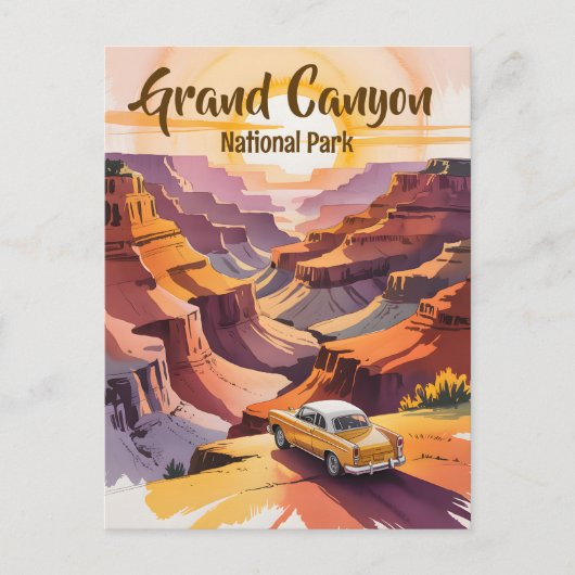 Aangepaste Retro Grand Canyon Waterverf Road Trip  Briefkaart (Voorkant)