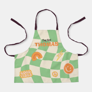 Aangepaste Retro Groovy Checkerboard naam Schort