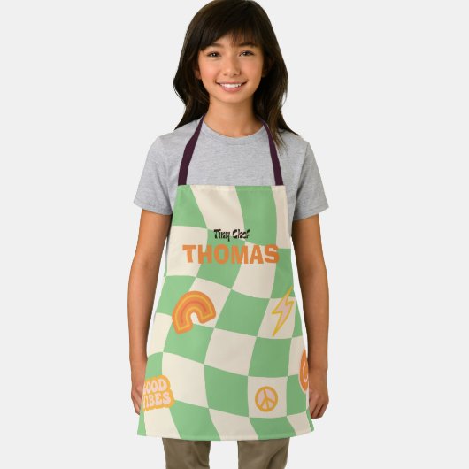 Aangepaste Retro Groovy Checkerboard naam Schort (Insitu)