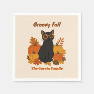 Aangepaste Retro Groovy Zwarte Kat Herfstfeestje Servet