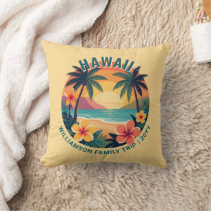 Aangepaste Retro Hawaï Tropische Vakantie Familie Kussen