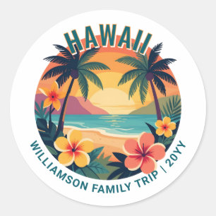 Aangepaste Retro Hawaï Tropische Vakantie Familie Ronde Sticker