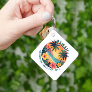 Aangepaste Retro Hawaï Tropische Vakantie Familie  Sleutelhanger