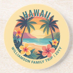 Aangepaste Retro Hawaï Tropische Vakantie Familie Zandsteen Onderzetter