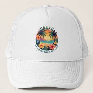 Aangepaste Retro Hawaï Tropische Vakantie Gezinsre Trucker Pet