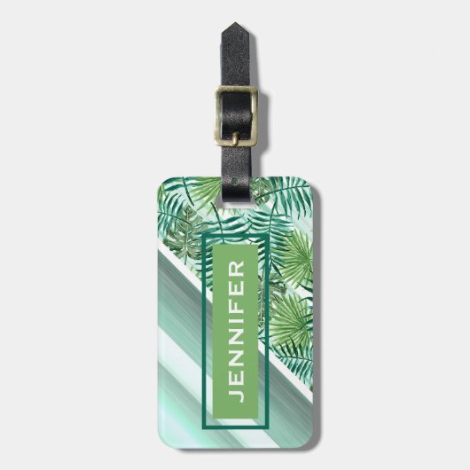 Aangepaste Retro Hip Tropical Green Palm Leafs Pat Bagagelabel (Voorkant verticaal)