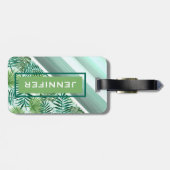Aangepaste Retro Hip Tropical Green Palm Leafs Pat Bagagelabel (Achterkant horizontaal)