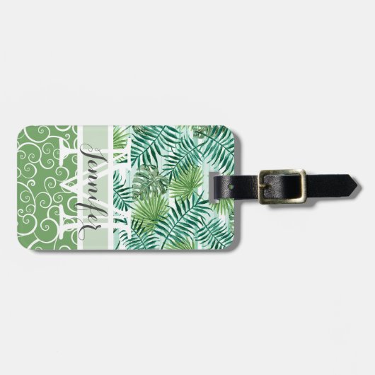 Aangepaste Retro Hip Tropical Green Palm Leafs Pat Bagagelabel (Voorkant horizontaal)