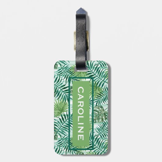Aangepaste Retro Hip Tropical Green Palm Leafs Pat Bagagelabel (Achterkant verticaal)