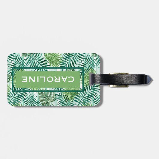 Aangepaste Retro Hip Tropical Green Palm Leafs Pat Bagagelabel (Achterkant horizontaal)