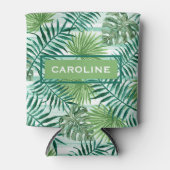 Aangepaste Retro Hip Tropical Green Palm Leafs Pat Blikjeskoeler (Voorkant)