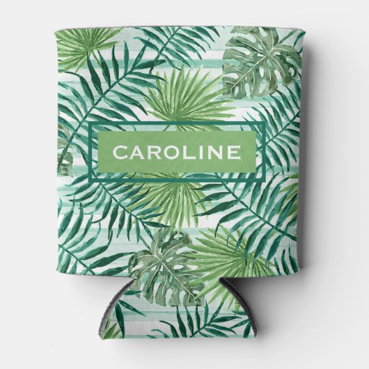 Aangepaste Retro Hip Tropical Green Palm Leafs Pat Blikjeskoeler (Voorkant)