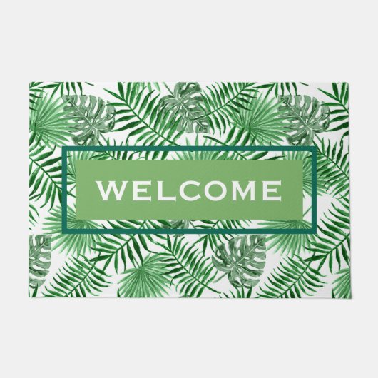 Aangepaste Retro Hip Tropical Green Palm Leafs Pat Deurmat (Voorkant)
