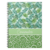 Aangepaste Retro Hip Tropical Green Palm Leafs Pat Notitieboek (Voorkant)