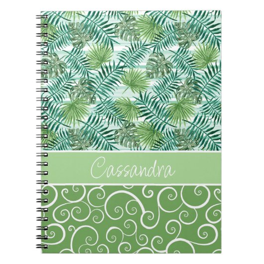 Aangepaste Retro Hip Tropical Green Palm Leafs Pat Notitieboek (Voorkant)