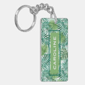 Aangepaste Retro Hip Tropical Green Palm Leafs Pat Sleutelhanger (Voorkant Links)